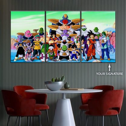 Dragon Ball Z Goku vs Ginyu Force Namek Saga Canvas Wall Art - 5 Piece Split Panel Anime Poster - Ready to Hang Living Room Man Cave Decor - DR5072