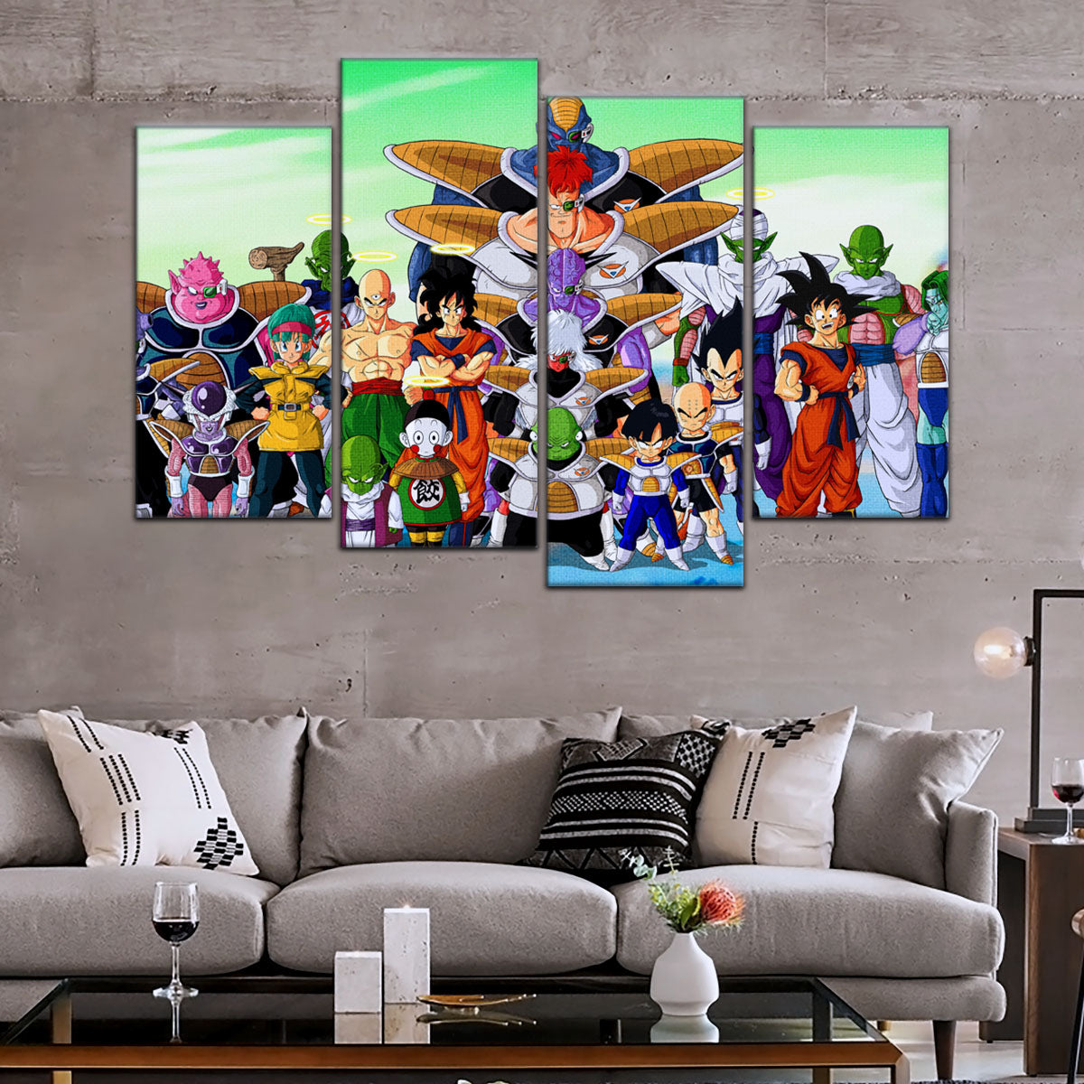 Dragon Ball Z Goku vs Ginyu Force Namek Saga Canvas Wall Art - 5 Piece Split Panel Anime Poster - Ready to Hang Living Room Man Cave Decor - DR5072