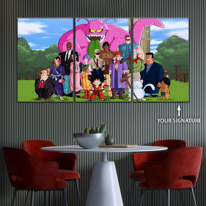 Dragon Ball Z Goku vs Red Ribbon Army Canvas Wall Art - 5 Piece Split Panel Anime Poster - Framed Ready to Hang Living Room Man Cave Decor - DR5068