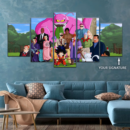 Dragon Ball Z Goku vs Red Ribbon Army Canvas Wall Art - 5 Piece Split Panel Anime Poster - Framed Ready to Hang Living Room Man Cave Decor - DR5068
