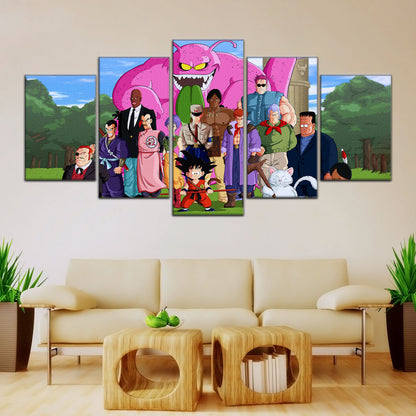 Dragon Ball Z Goku vs Red Ribbon Army Canvas Wall Art - 5 Piece Split Panel Anime Poster - Framed Ready to Hang Living Room Man Cave Decor - DR5068