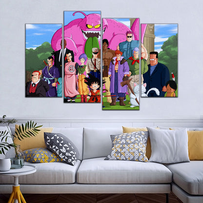 Dragon Ball Z Goku vs Red Ribbon Army Canvas Wall Art - 5 Piece Split Panel Anime Poster - Framed Ready to Hang Living Room Man Cave Decor - DR5068