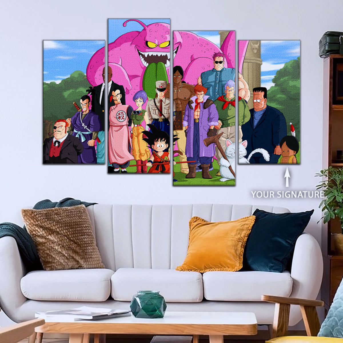 Dragon Ball Z Goku vs Red Ribbon Army Canvas Wall Art - 5 Piece Split Panel Anime Poster - Framed Ready to Hang Living Room Man Cave Decor - DR5068