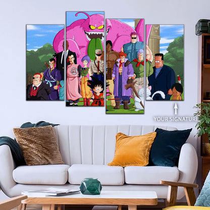 Dragon Ball Z Goku vs Red Ribbon Army Canvas Wall Art - 5 Piece Split Panel Anime Poster - Framed Ready to Hang Living Room Man Cave Decor - DR5068