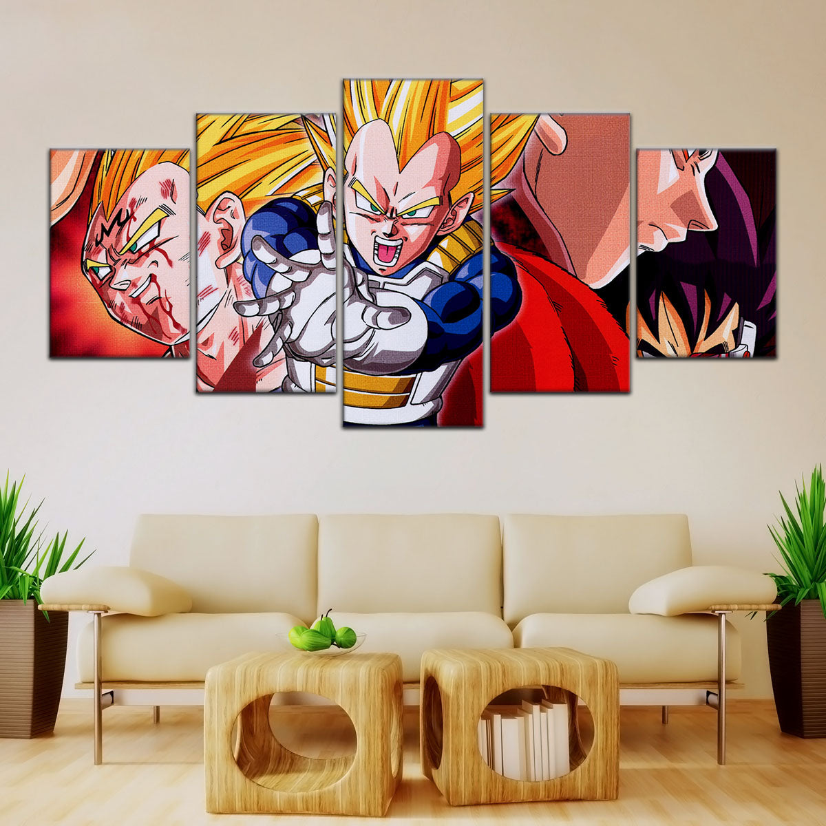 Dragon Ball Z Majin Vegeta Canvas Wall Art - 5 Piece Split Panel Anime Poster - Framed Ready to Hang Living Room Man Cave Decor - DR5117