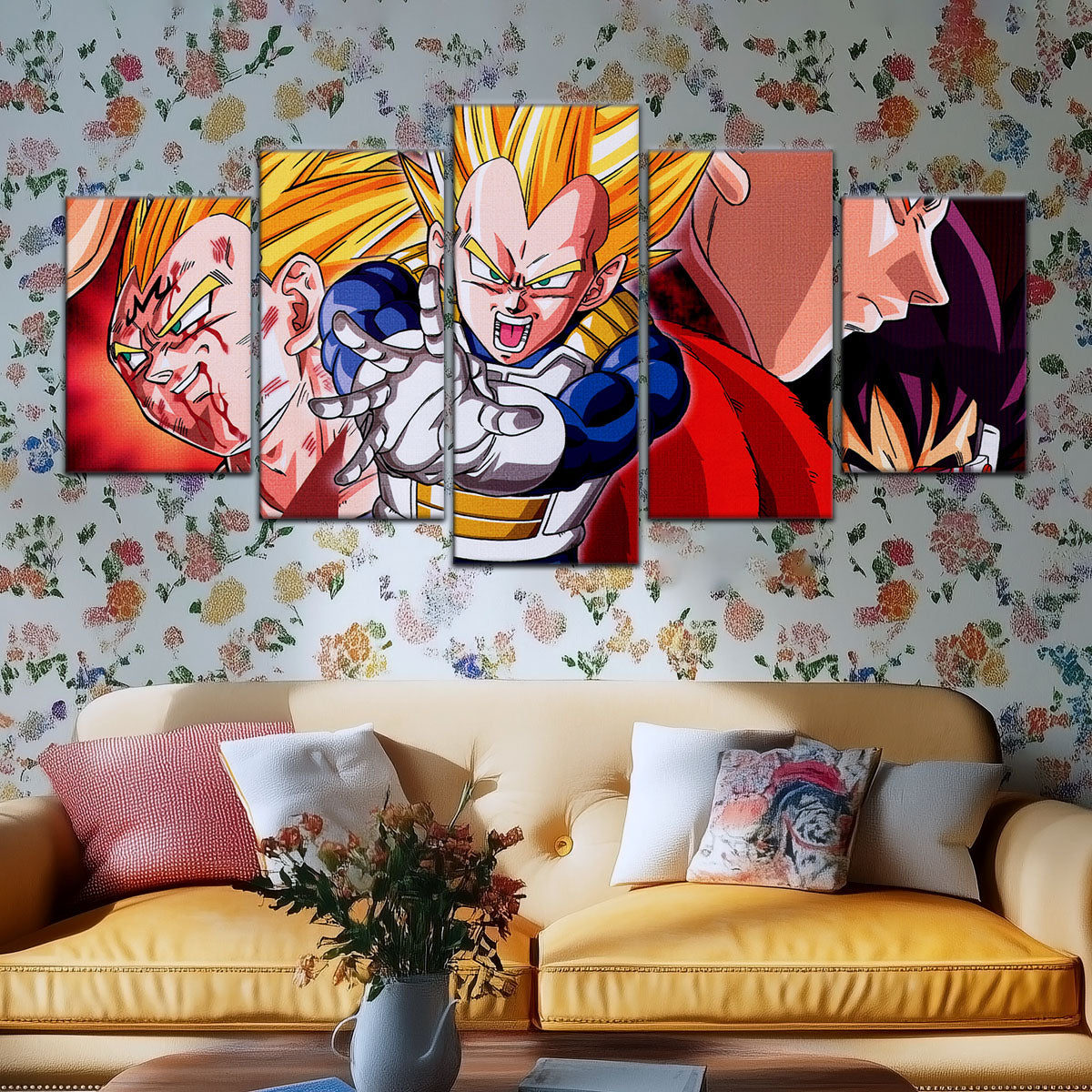 Dragon Ball Z Majin Vegeta Canvas Wall Art - 5 Piece Split Panel Anime Poster - Framed Ready to Hang Living Room Man Cave Decor - DR5117