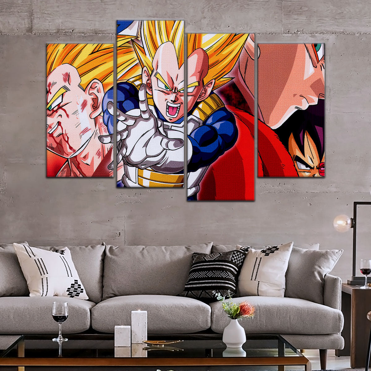 Dragon Ball Z Majin Vegeta Canvas Wall Art - 5 Piece Split Panel Anime Poster - Framed Ready to Hang Living Room Man Cave Decor - DR5117
