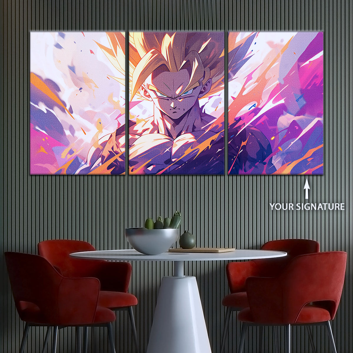 Dragon Ball Z Super Saiyan Gohan Canvas Wall Art - 5 Piece Split Panel Anime Poster - Framed Ready to Hang Living Room Man Cave Decor - DR5031