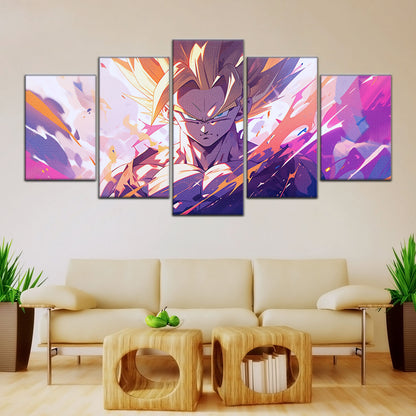 Dragon Ball Z Super Saiyan Gohan Canvas Wall Art - 5 Piece Split Panel Anime Poster - Framed Ready to Hang Living Room Man Cave Decor - DR5031