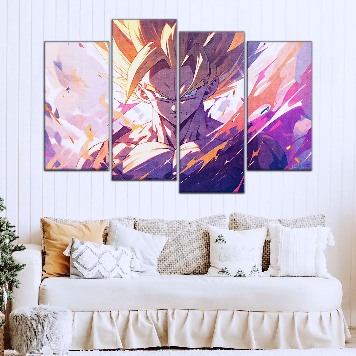 Dragon Ball Z Super Saiyan Gohan Canvas Wall Art - 5 Piece Split Panel Anime Poster - Framed Ready to Hang Living Room Man Cave Decor - DR5031