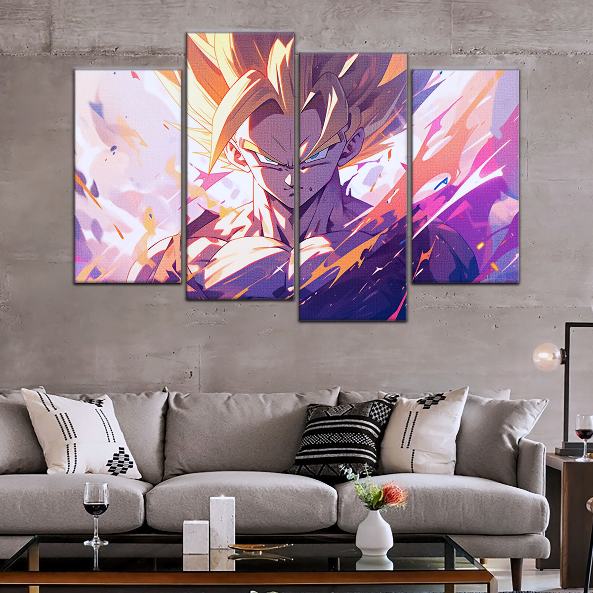 Dragon Ball Z Super Saiyan Gohan Canvas Wall Art - 5 Piece Split Panel Anime Poster - Framed Ready to Hang Living Room Man Cave Decor - DR5031
