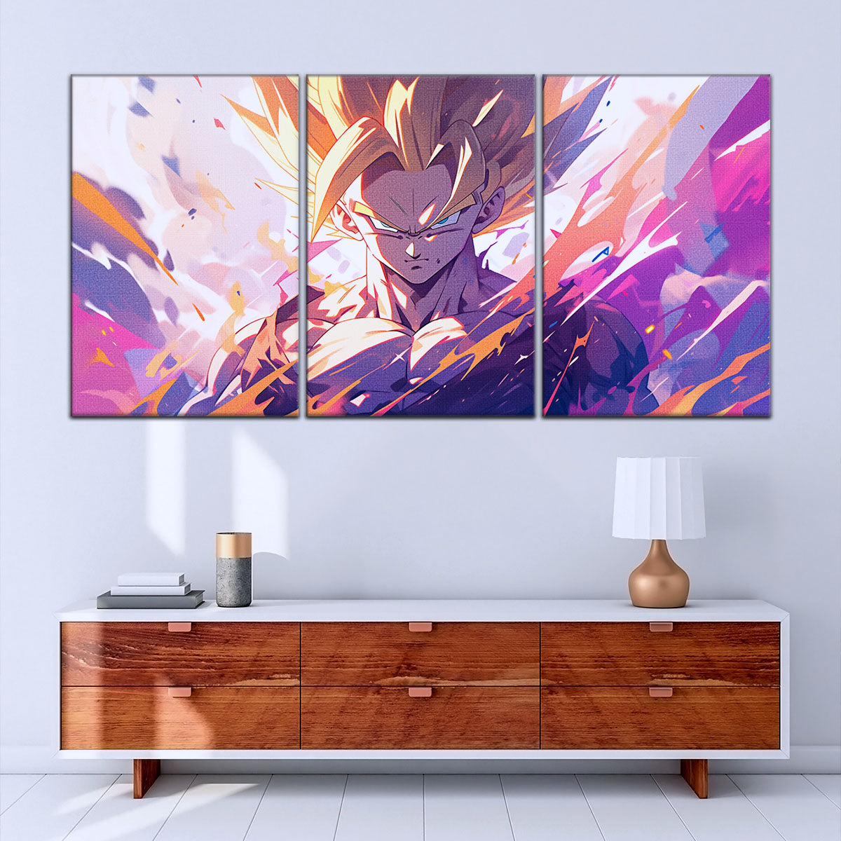 Dragon Ball Z Super Saiyan Gohan Canvas Wall Art - 5 Piece Split Panel Anime Poster - Framed Ready to Hang Living Room Man Cave Decor - DR5031