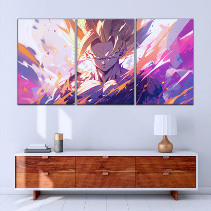 Dragon Ball Z Super Saiyan Gohan Canvas Wall Art - 5 Piece Split Panel Anime Poster - Framed Ready to Hang Living Room Man Cave Decor - DR5031