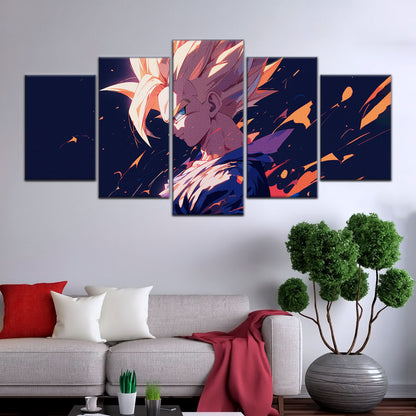 Dragon Ball Z Super Saiyan Gohan Canvas Wall Art - 5 Piece Split Panel Anime Poster - Framed Ready to Hang Living Room Man Cave Decor - DR5033