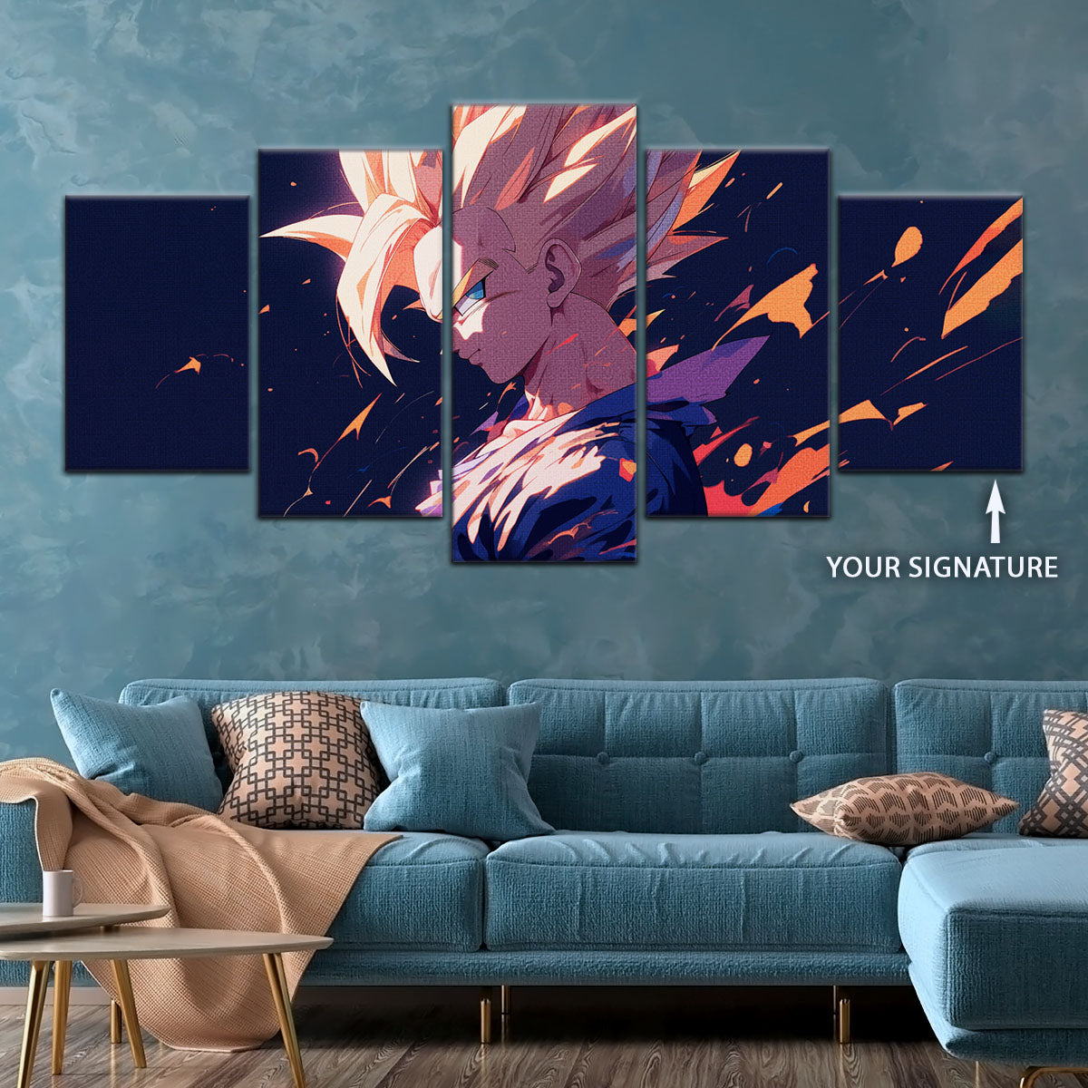 Dragon Ball Z Super Saiyan Gohan Canvas Wall Art - 5 Piece Split Panel Anime Poster - Framed Ready to Hang Living Room Man Cave Decor - DR5033