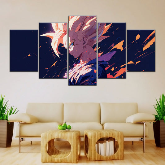 Dragon Ball Z Super Saiyan Gohan Canvas Wall Art - 5 Piece Split Panel Anime Poster - Framed Ready to Hang Living Room Man Cave Decor - DR5033