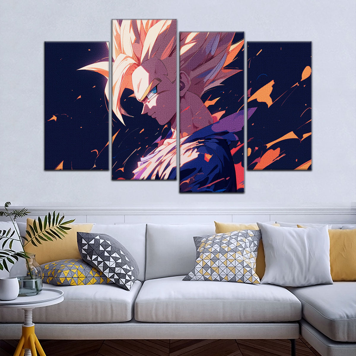 Dragon Ball Z Super Saiyan Gohan Canvas Wall Art - 5 Piece Split Panel Anime Poster - Framed Ready to Hang Living Room Man Cave Decor - DR5033