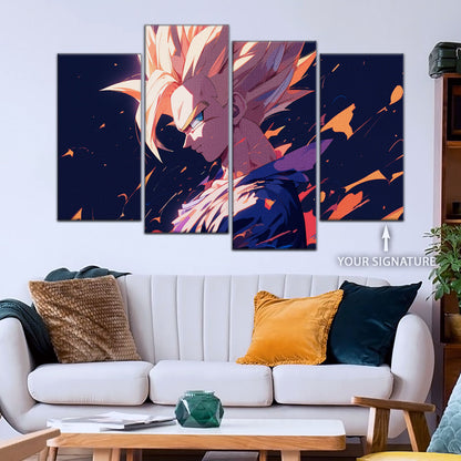 Dragon Ball Z Super Saiyan Gohan Canvas Wall Art - 5 Piece Split Panel Anime Poster - Framed Ready to Hang Living Room Man Cave Decor - DR5033