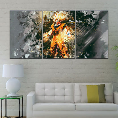 Dragon Ball Z Super Saiyan Goku Canvas Wall Art - 5 Piece Split Panel Anime Poster - Framed Ready to Hang Living Room Man Cave Decor - DR5037