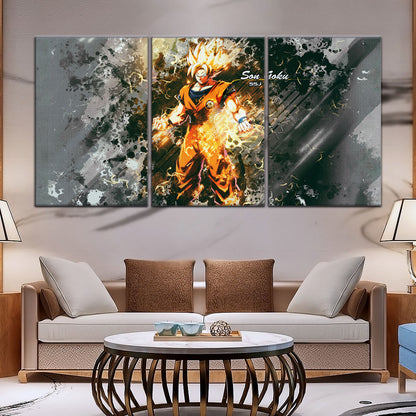 Dragon Ball Z Super Saiyan Goku Canvas Wall Art - 5 Piece Split Panel Anime Poster - Framed Ready to Hang Living Room Man Cave Decor - DR5037