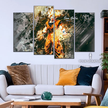 Dragon Ball Z Super Saiyan Goku Canvas Wall Art - 5 Piece Split Panel Anime Poster - Framed Ready to Hang Living Room Man Cave Decor - DR5037