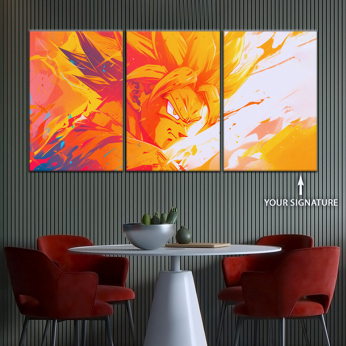 Dragon Ball Z Super Saiyan Goku Canvas Wall Art - 5 Piece Split Panel Anime Poster - Framed Ready to Hang Living Room Man Cave Decor - DR5040