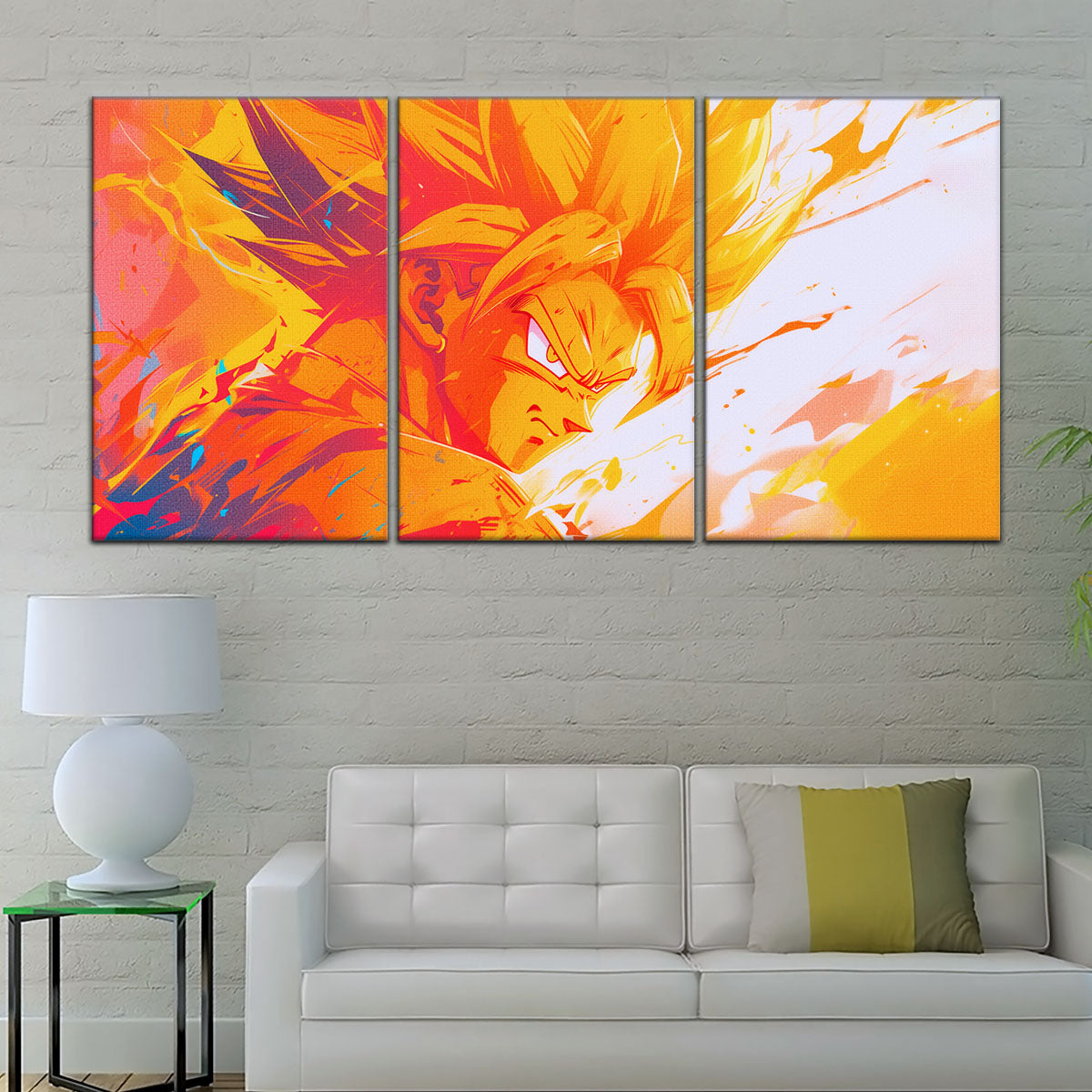 Dragon Ball Z Super Saiyan Goku Canvas Wall Art - 5 Piece Split Panel Anime Poster - Framed Ready to Hang Living Room Man Cave Decor - DR5040