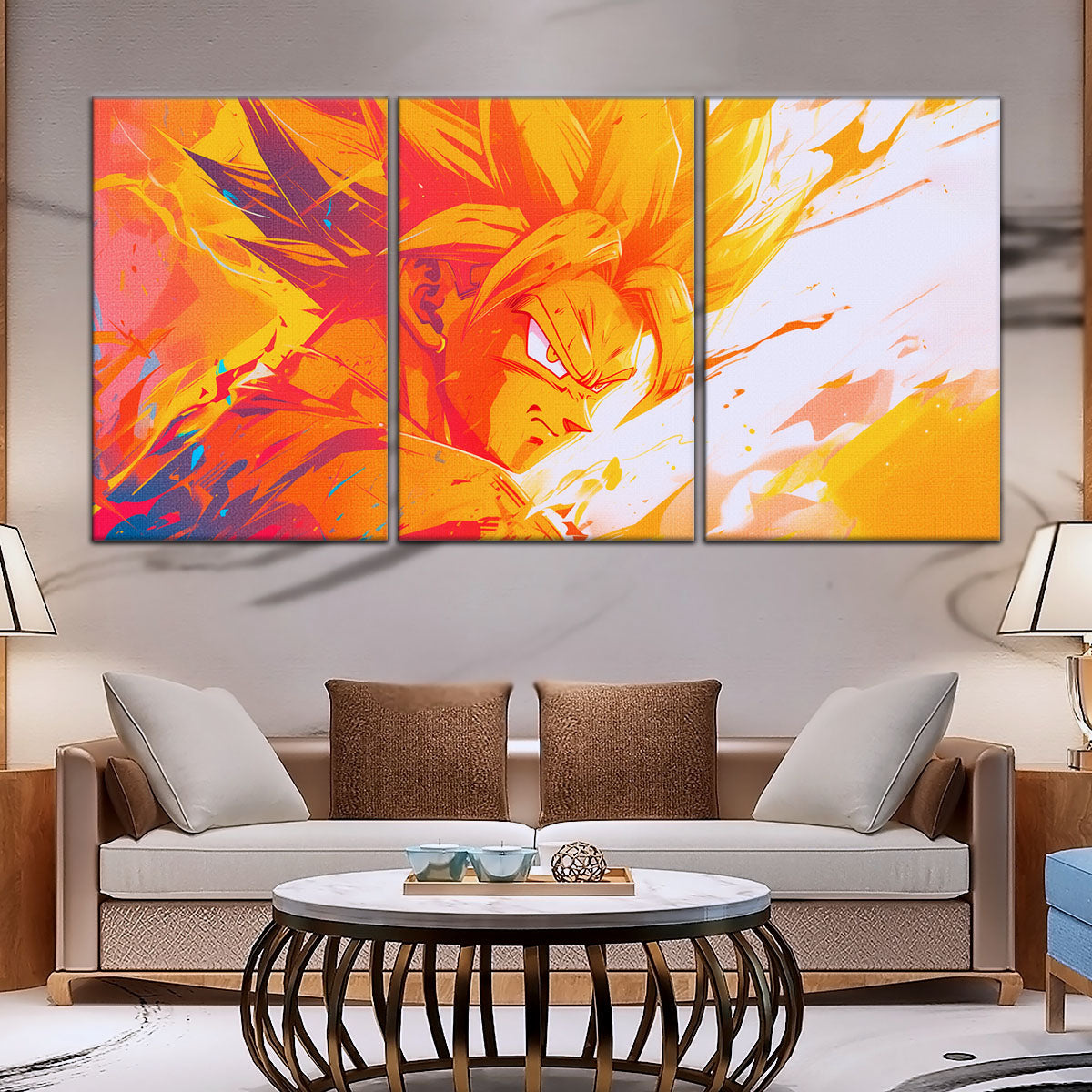 Dragon Ball Z Super Saiyan Goku Canvas Wall Art - 5 Piece Split Panel Anime Poster - Framed Ready to Hang Living Room Man Cave Decor - DR5040