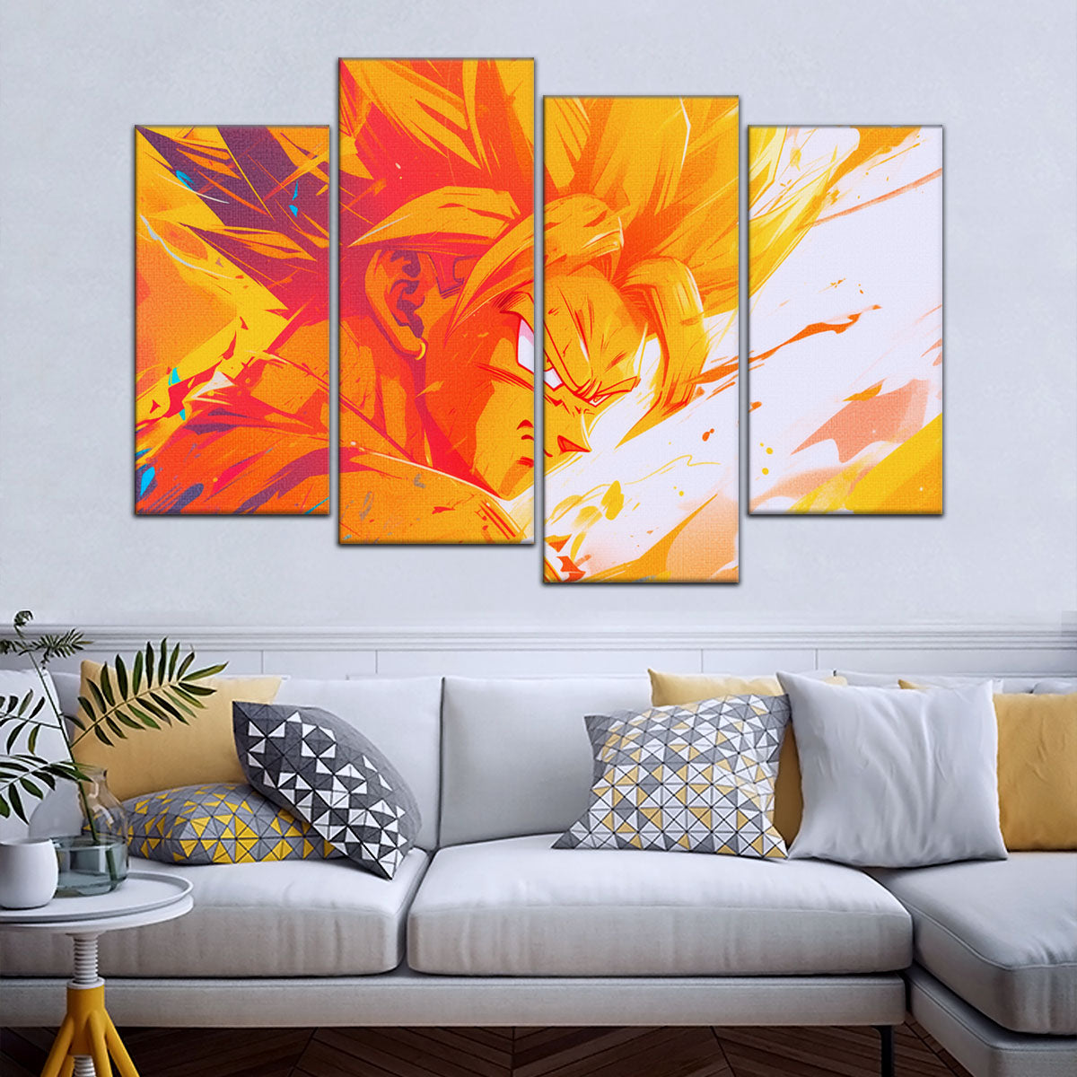 Dragon Ball Z Super Saiyan Goku Canvas Wall Art - 5 Piece Split Panel Anime Poster - Framed Ready to Hang Living Room Man Cave Decor - DR5040
