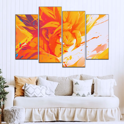 Dragon Ball Z Super Saiyan Goku Canvas Wall Art - 5 Piece Split Panel Anime Poster - Framed Ready to Hang Living Room Man Cave Decor - DR5040