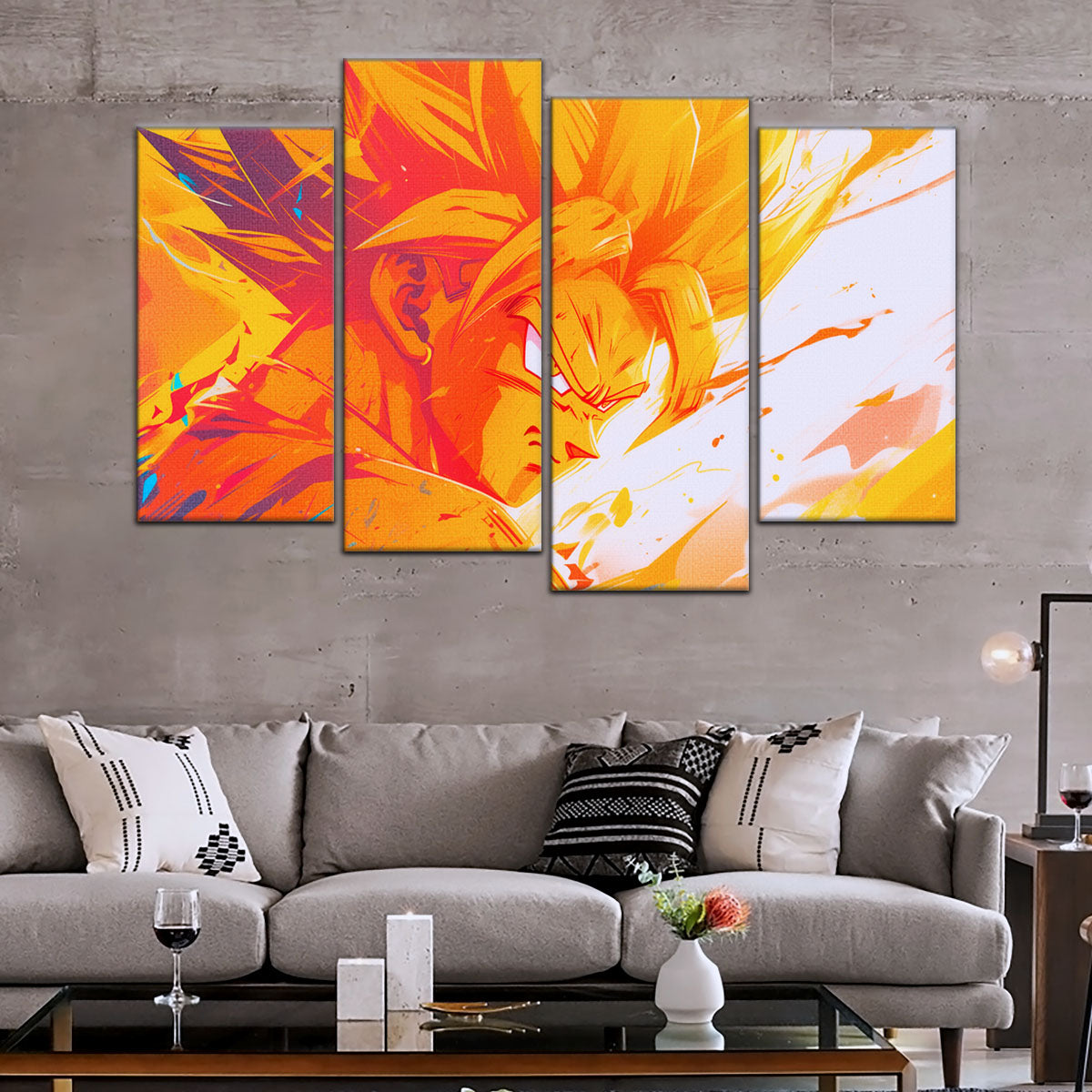 Dragon Ball Z Super Saiyan Goku Canvas Wall Art - 5 Piece Split Panel Anime Poster - Framed Ready to Hang Living Room Man Cave Decor - DR5040