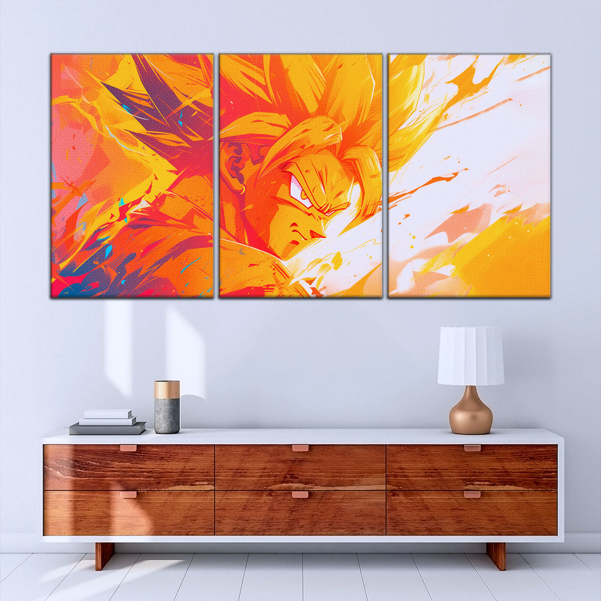 Dragon Ball Z Super Saiyan Goku Canvas Wall Art - 5 Piece Split Panel Anime Poster - Framed Ready to Hang Living Room Man Cave Decor - DR5040