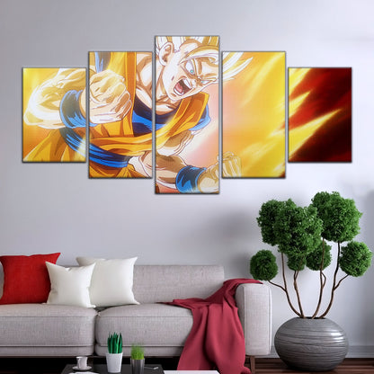 Dragon Ball Z Super Saiyan Goku Canvas Wall Art - 5 Piece Split Panel Anime Poster - Framed Ready to Hang Living Room Man Cave Decor - DR5043