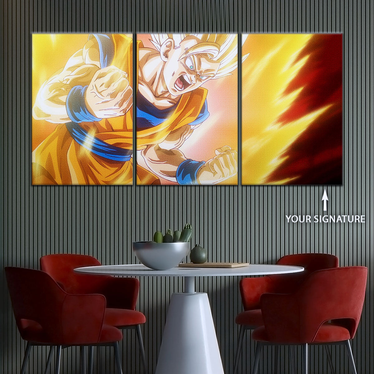 Dragon Ball Z Super Saiyan Goku Canvas Wall Art - 5 Piece Split Panel Anime Poster - Framed Ready to Hang Living Room Man Cave Decor - DR5043