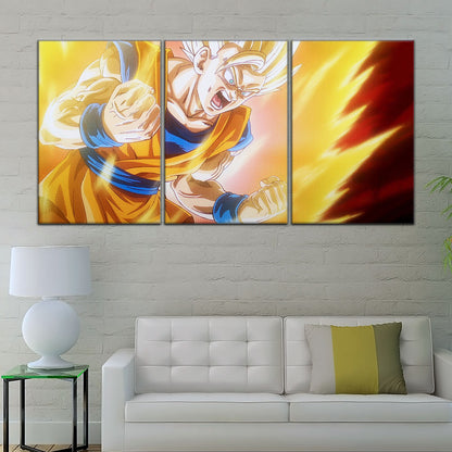 Dragon Ball Z Super Saiyan Goku Canvas Wall Art - 5 Piece Split Panel Anime Poster - Framed Ready to Hang Living Room Man Cave Decor - DR5043
