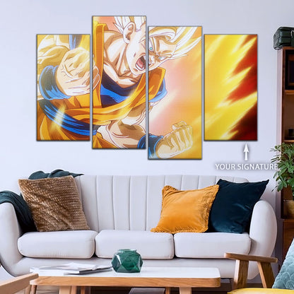 Dragon Ball Z Super Saiyan Goku Canvas Wall Art - 5 Piece Split Panel Anime Poster - Framed Ready to Hang Living Room Man Cave Decor - DR5043