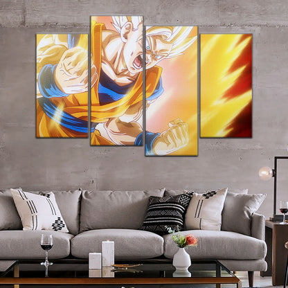 Dragon Ball Z Super Saiyan Goku Canvas Wall Art - 5 Piece Split Panel Anime Poster - Framed Ready to Hang Living Room Man Cave Decor - DR5043