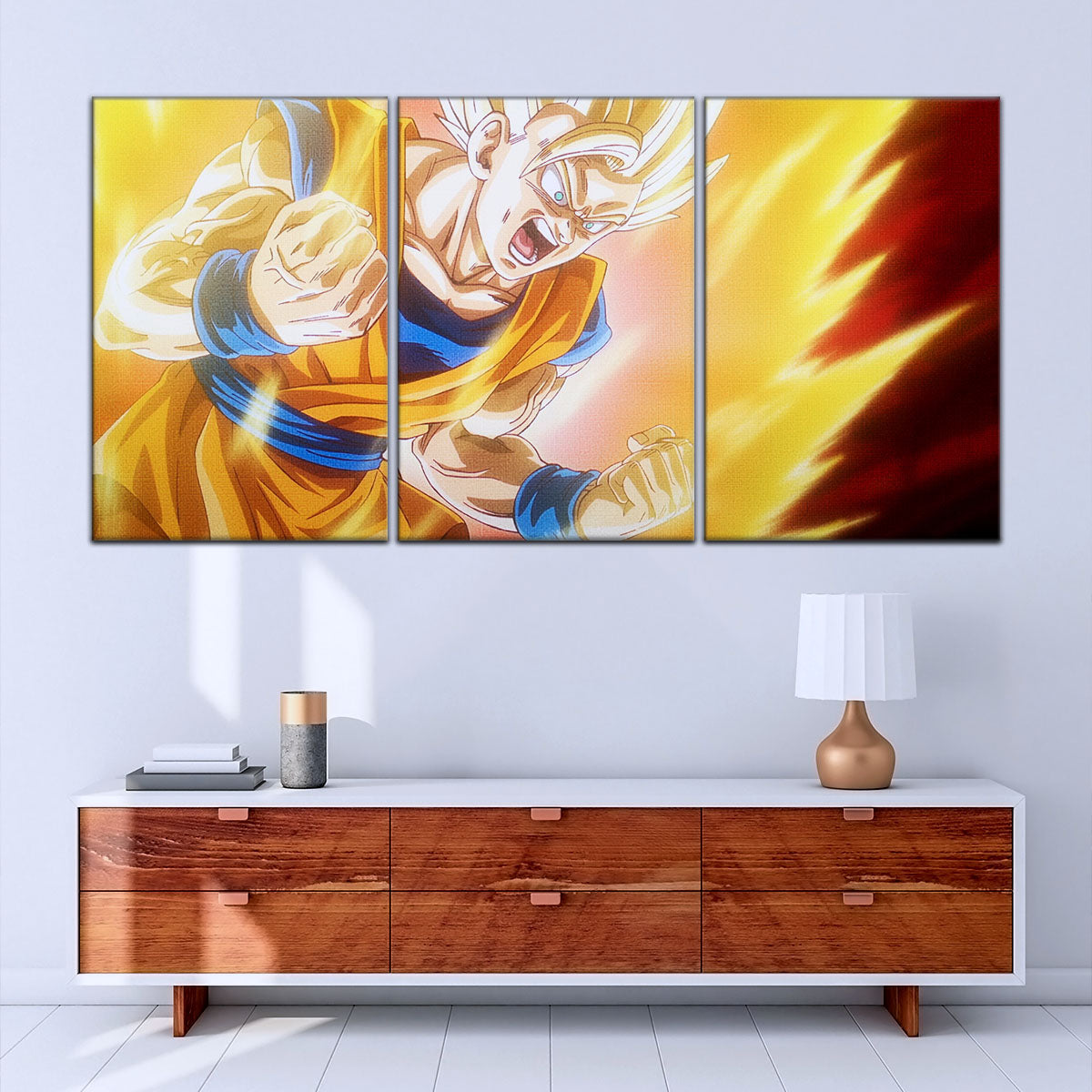 Dragon Ball Z Super Saiyan Goku Canvas Wall Art - 5 Piece Split Panel Anime Poster - Framed Ready to Hang Living Room Man Cave Decor - DR5043