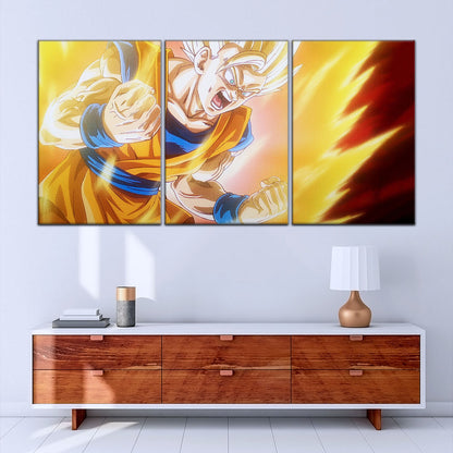 Dragon Ball Z Super Saiyan Goku Canvas Wall Art - 5 Piece Split Panel Anime Poster - Framed Ready to Hang Living Room Man Cave Decor - DR5043