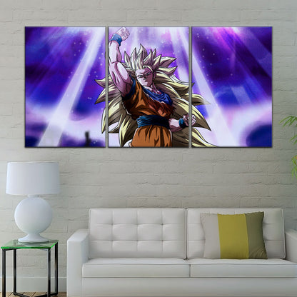 Dragon Ball Z Super Saiyan Goku Canvas Wall Art - 5 Piece Split Panel Anime Poster - Framed Ready to Hang Living Room Man Cave Decor - DR5045