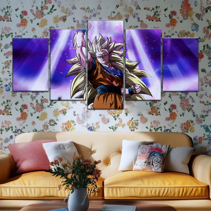 Dragon Ball Z Super Saiyan Goku Canvas Wall Art - 5 Piece Split Panel Anime Poster - Framed Ready to Hang Living Room Man Cave Decor - DR5045
