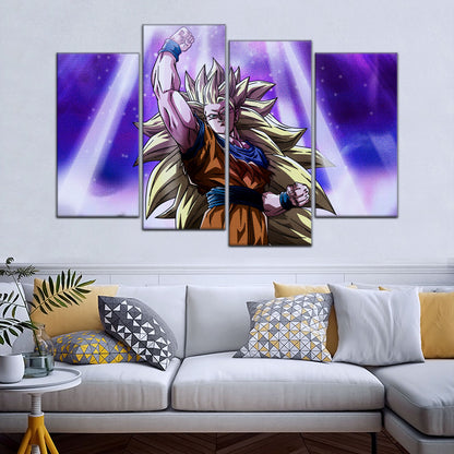 Dragon Ball Z Super Saiyan Goku Canvas Wall Art - 5 Piece Split Panel Anime Poster - Framed Ready to Hang Living Room Man Cave Decor - DR5045