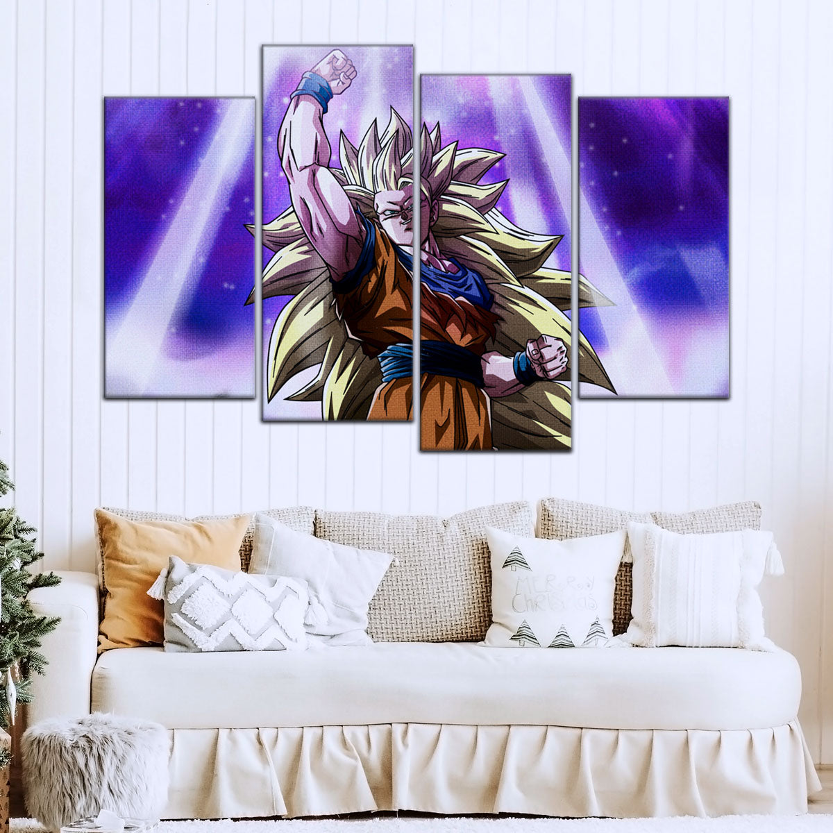 Dragon Ball Z Super Saiyan Goku Canvas Wall Art - 5 Piece Split Panel Anime Poster - Framed Ready to Hang Living Room Man Cave Decor - DR5045