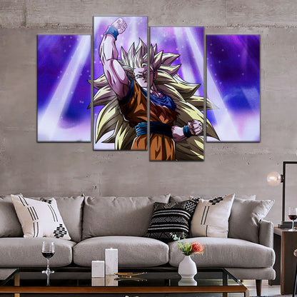 Dragon Ball Z Super Saiyan Goku Canvas Wall Art - 5 Piece Split Panel Anime Poster - Framed Ready to Hang Living Room Man Cave Decor - DR5045