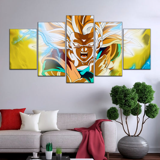 Dragon Ball Z Super Saiyan Goku Canvas Wall Art - 5 Piece Split Panel Anime Poster - Framed Ready to Hang Living Room Man Cave Decor - DR5046