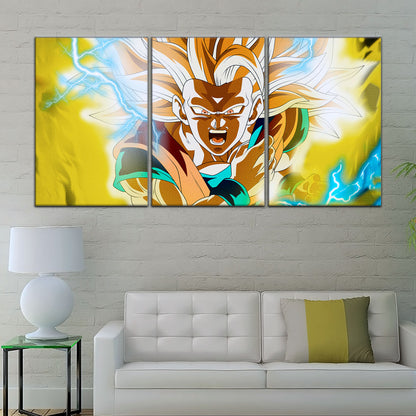 Dragon Ball Z Super Saiyan Goku Canvas Wall Art - 5 Piece Split Panel Anime Poster - Framed Ready to Hang Living Room Man Cave Decor - DR5046