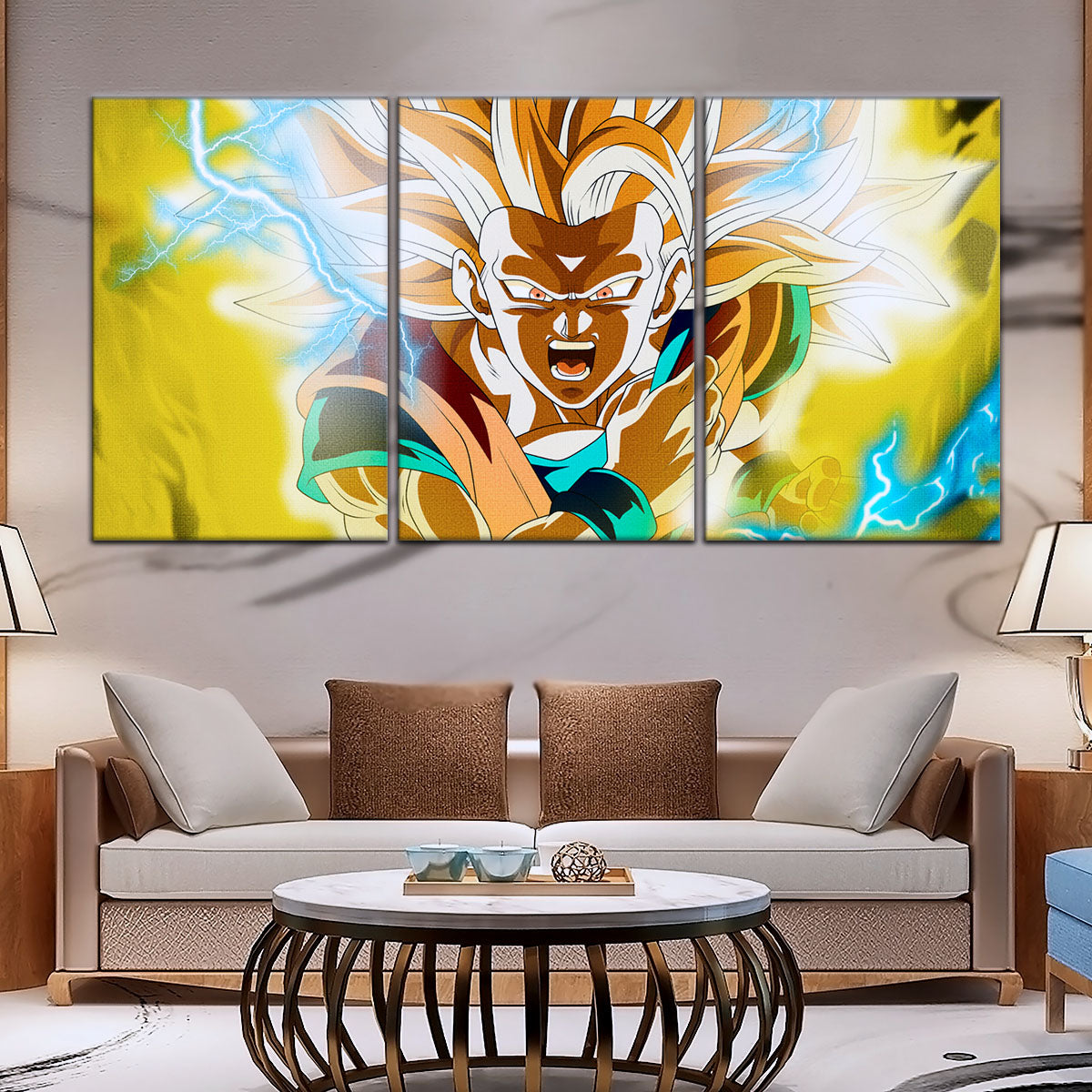 Dragon Ball Z Super Saiyan Goku Canvas Wall Art - 5 Piece Split Panel Anime Poster - Framed Ready to Hang Living Room Man Cave Decor - DR5046