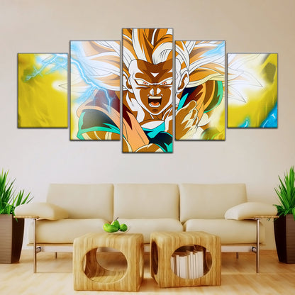 Dragon Ball Z Super Saiyan Goku Canvas Wall Art - 5 Piece Split Panel Anime Poster - Framed Ready to Hang Living Room Man Cave Decor - DR5046