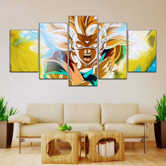 Dragon Ball Z Super Saiyan Goku Canvas Wall Art - 5 Piece Split Panel Anime Poster - Framed Ready to Hang Living Room Man Cave Decor - DR5046