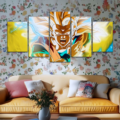 Dragon Ball Z Super Saiyan Goku Canvas Wall Art - 5 Piece Split Panel Anime Poster - Framed Ready to Hang Living Room Man Cave Decor - DR5046